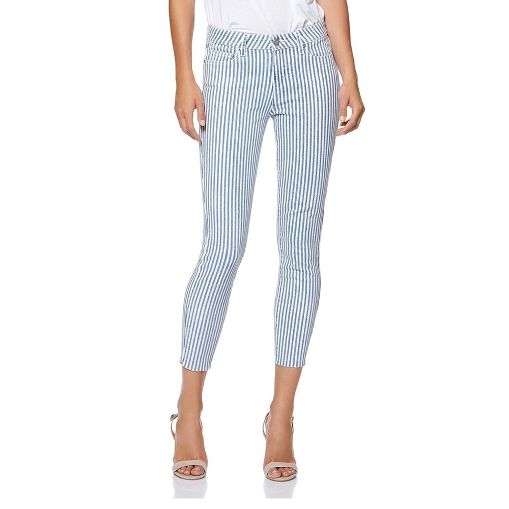 PAIGE Verdugo Crop Raw Hem Sky Blue Stripe